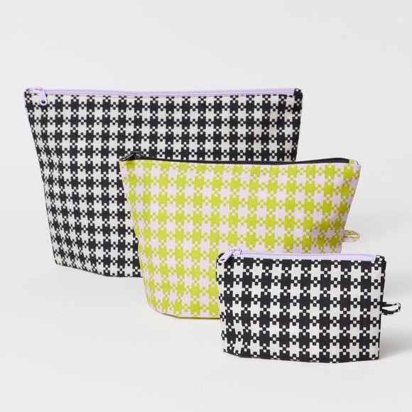 NWT BAGGU Go Pouch Set - Black Pistachio Pixel Gingham - Picture 1 of 5